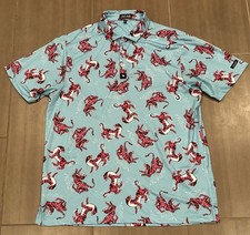 Bad Birdie Tiger Print Golf Polo Shirt Blue Allover Graphic Performance Men  s XL