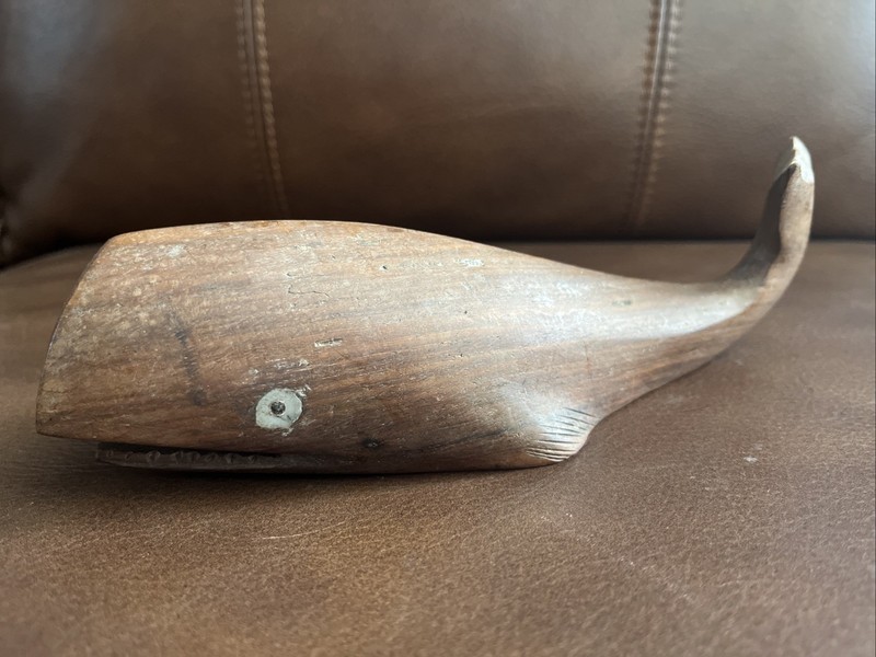 Vintage Hand-Carved Wooden Whale Sculpture Folk Art Statue Nautical