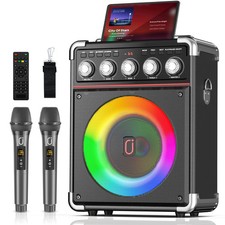 Karaoke Speaker, Bluetooth Speaker with 2 Microphones LED Light,Wireless Speaker