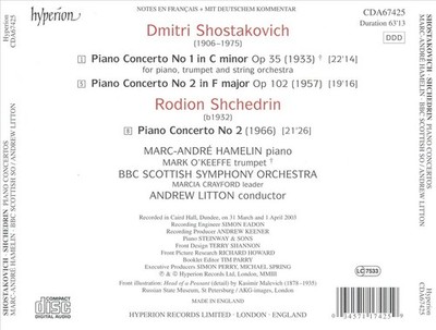 SHOSTAKOVICH: PIANO CONCERTOS NOS. 1 & 2; SHCHEDRIN: PIANO CONCERTO NO. 2 NEW CD