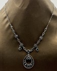 Black Crystal Style Teardrop Pendant Necklace Silver Tone Vintage Style Gothic