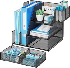 Desk Organizer and Accessories, 3-Tier File Organizer with Drawer and Pen Holder