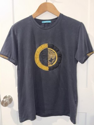 Peruzzo Los Angeles Men s XL Black Medusa Greek Key Embroidered Rhinestone 