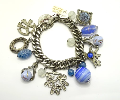 Vtg. Signed RHINE Costume Jewelry Silver Glass Bead Bracelet - NO RESERVE! - 3