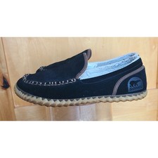 Sorel Dude Moccasin US 8.5 Black Suede Leather Slippers Loafer Slip On Hard Sole