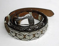 Ranger Belt WB2585 Brown Leather Cowhide Size 42 Silver Berry Conchos Rope Heavy