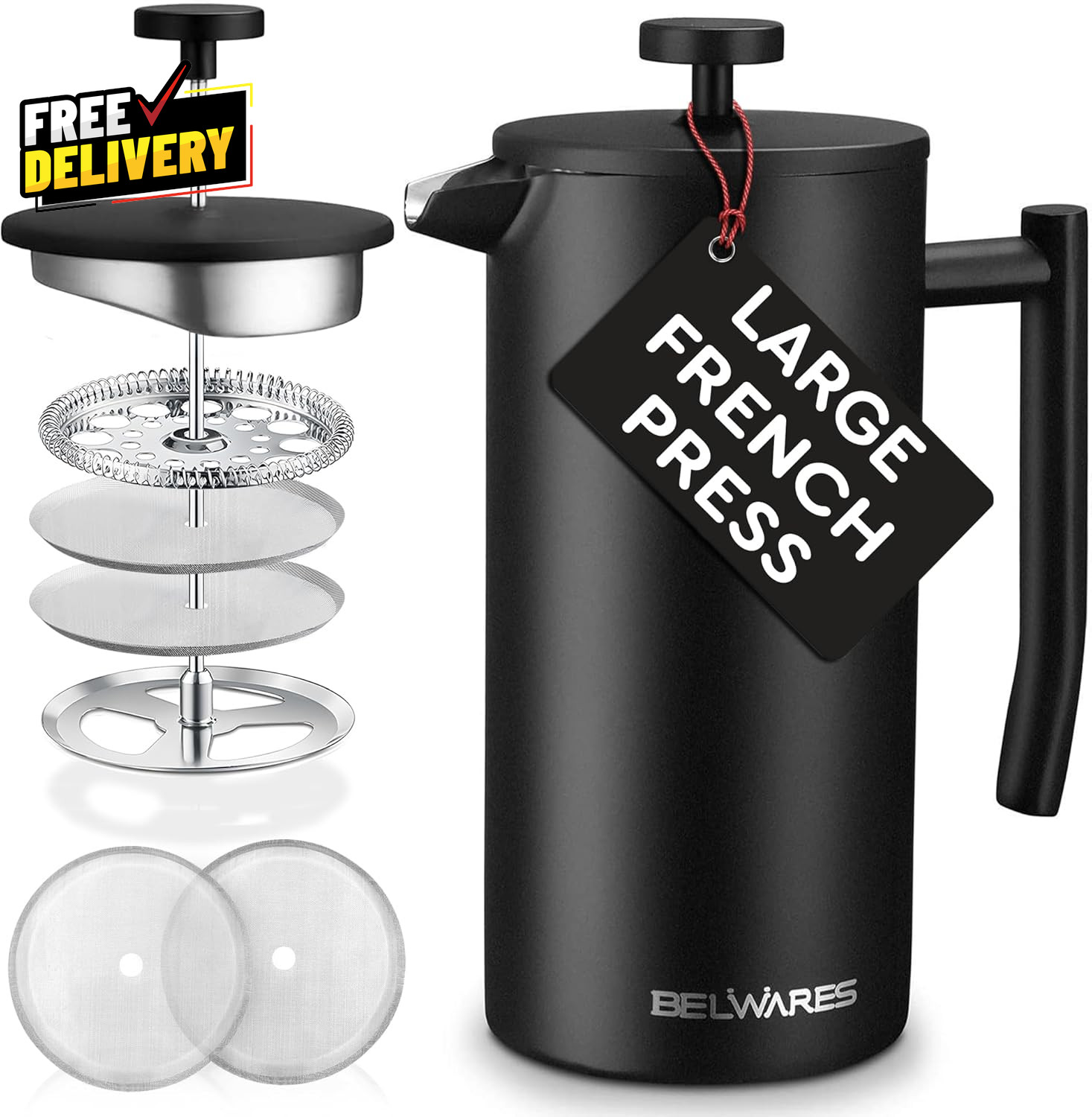 Coffee Maker 50oz 1.5l Stainless Steel Insulated Black 4-level Filt