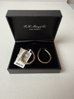 14K massive Gelbgold R.H Macy & Co 28mm Kristallschliff runde Creolen