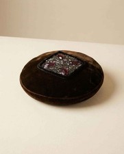 Vintage Brown Velvet Pillbox Hat Rhinestone Purple Jewel Cocktail Hat