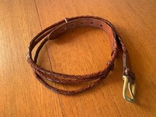 Vtg POLO Ralph Lauren Brown Leather Triple Braided Belt Great Britain 29.5  Long