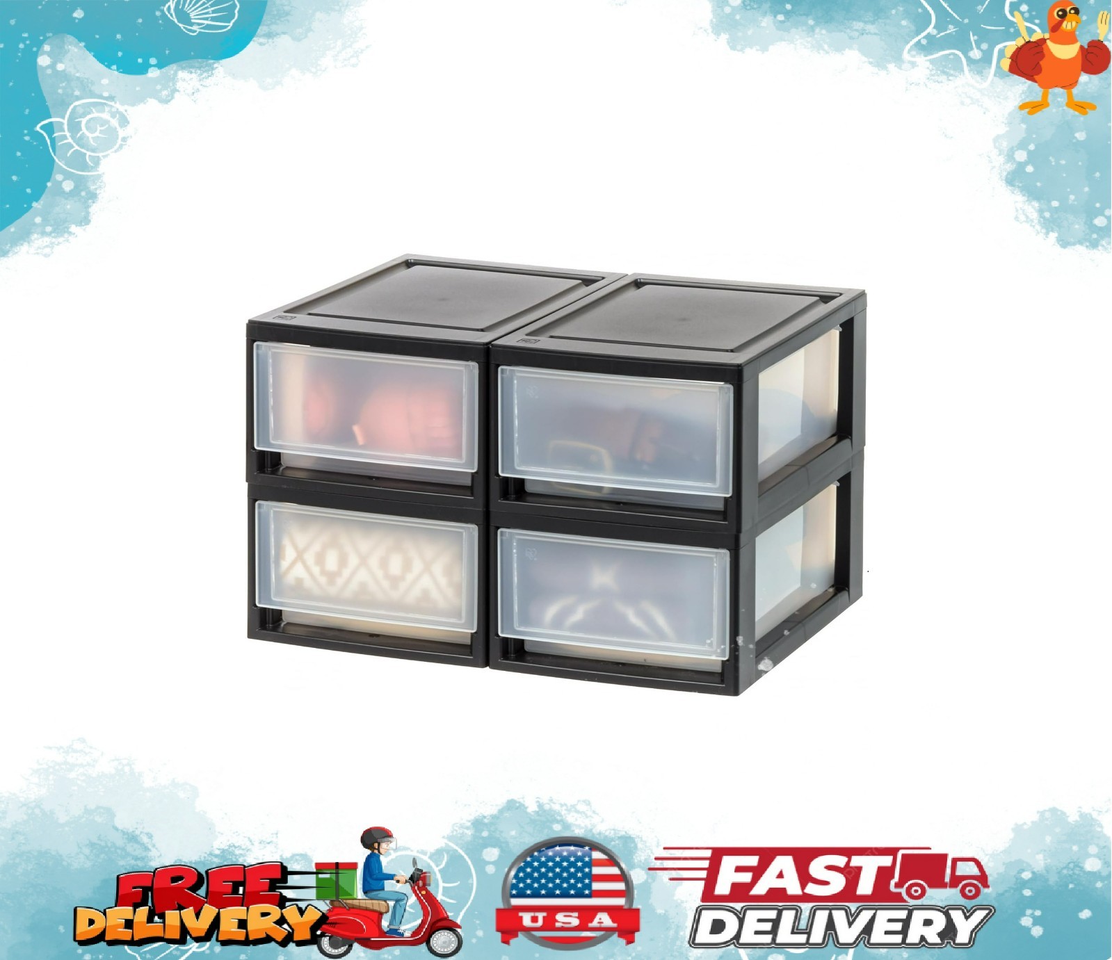 6 Qt Stackable Plastic Drawer Organizer 4-Pack Storage Unit