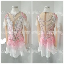 Ice Figure Skating Dress Elasticity Competition Skating Jeweled pink dyeing