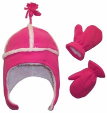 NICE CAPS Kids Boys Girls Sherpa Lined Fleece Winter Snow Headwear  Mitten Set