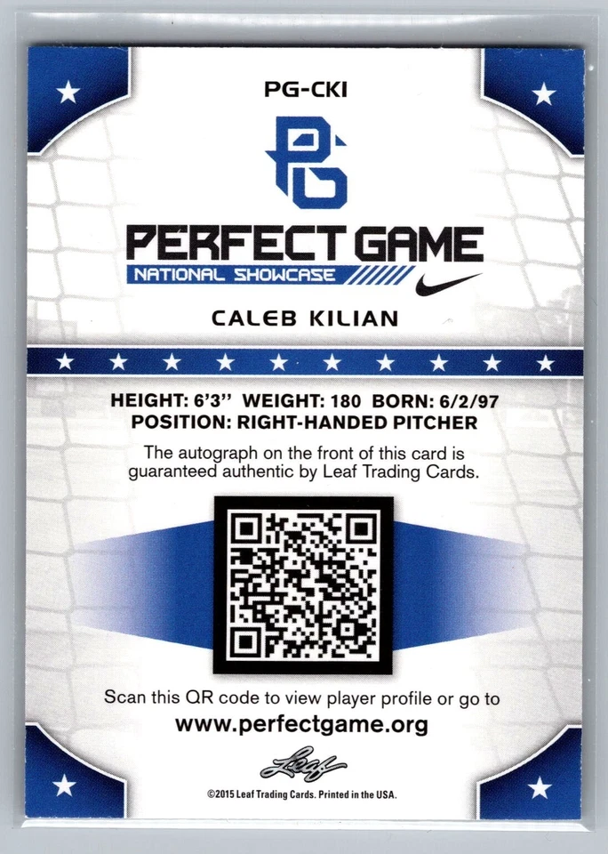 Caleb Killian 2015 Leaf Perfect Game #PG-CKI Auto First Printed Card Iowa Cubs - Image 2 of 2