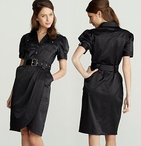black satin shirt dress