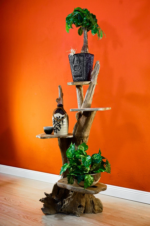 Scaffale Per Piante In Legno Massello Di Radice Di Teak - Immagine 2 di 4