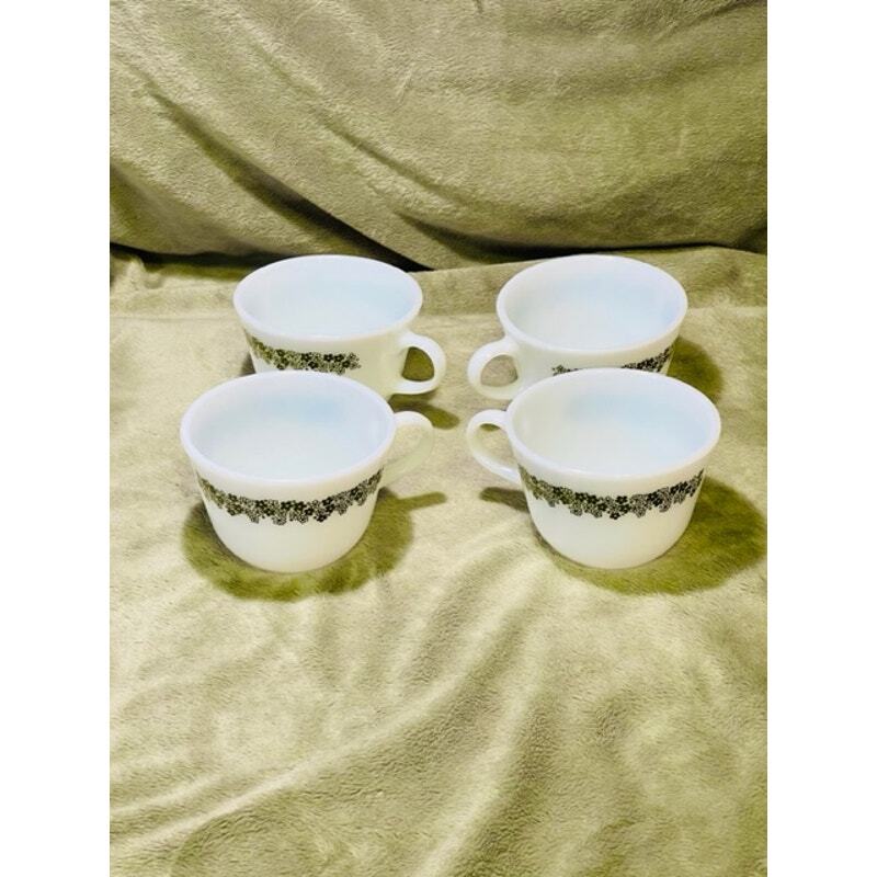 Vintage Pyrex CorningWare Milk Glass Spring Blossom Coffee Cups
