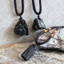 Natural Raw Tourmaline Stone Pendant Black Gemstone Charm Necklace Amulet