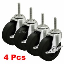 4x Lot 3'' Caster Wheels Heavy Duty Soft PU Rubber For Wire Shelves Total 440lb