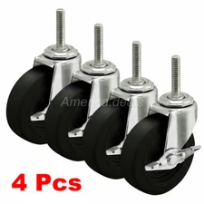 4x Lot 3'' Caster Wheels Heavy Duty Soft PU Rubber For Wire Shelves Total 440lb