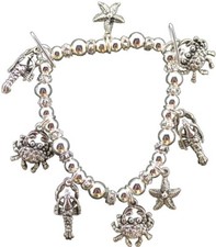 Silver Tone Child Sized Bracelet with Sea Creatures, Crabs, Starfish  More 2pk