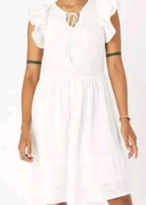 Monsoon Accessoire Strand Lochstickerei Rüschen Midikleid weiß UK XL neu mit Etikett 20-22 