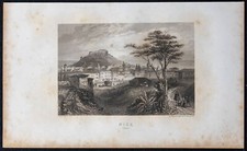 1856 -  Vue de la ville de Nice - Gravure ancienne - Paysage de la Riviera