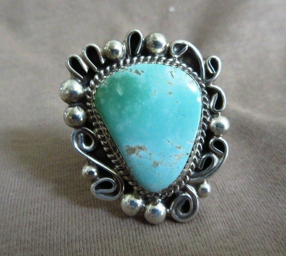 Huge Vintage Native American Jewelry Navajo Dry Creek Turquoise Sterling Silver Ring Old Huge Vintage Native American Jewelry Navajo Dry Creek Turquoise Sterling Silver Ring Old