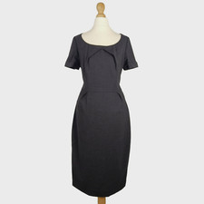 LK Bennett Dress UK 10 Black Pencil 96% Wool Short Sleeve Office Work