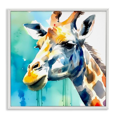 Giraffe with Blue Splash Framed Giclee Art Design by Walker Noble