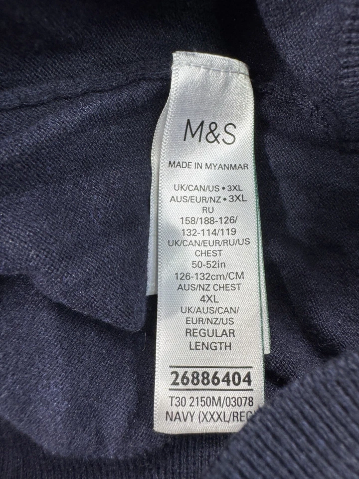 Suéter Polo Marks & Spencer Para Hombres 3XL Algodón Azul Marino Exterior Clásico Cuello Foto 4 de 4
