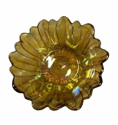 Vintage Depression Glass Candy Dish Lily Pons Yellow Sunflower Indiana Glass Co
