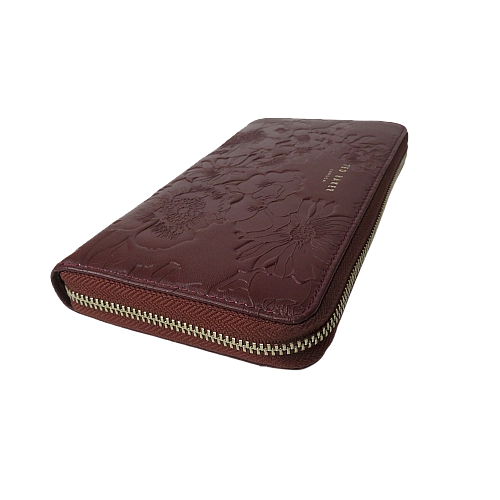 TED BAKER Floral Embossed Leather Zip Around Wallet in Deep Purple