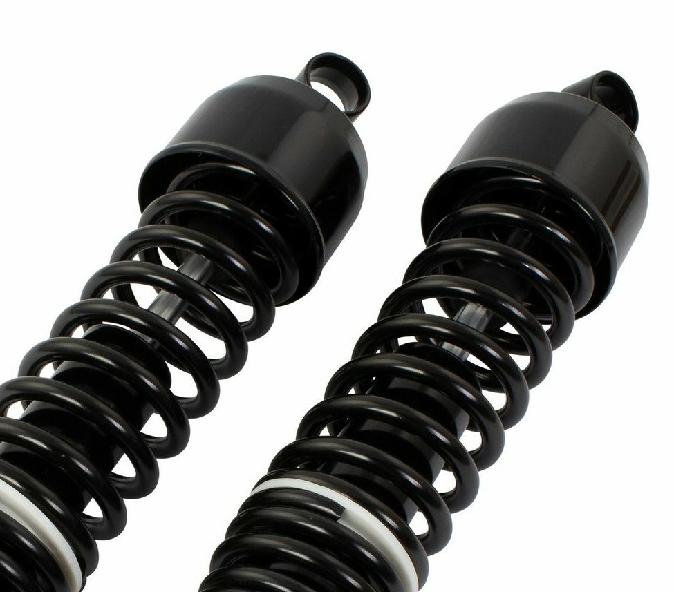 365MM EYE TO FORK FITTING TWIN SHOCKS SHOCK ABSORBERS WITH BUSHES BLACK