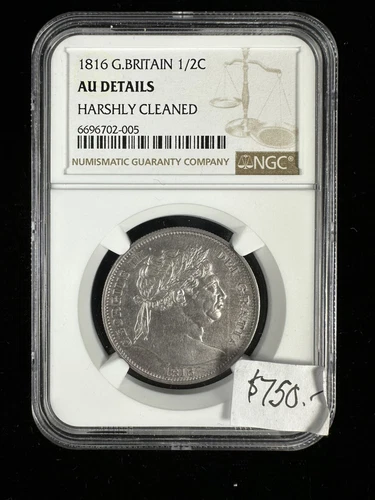 1816 Great Britain 1/2C Half Crown George III AU Details Cleaned NGC Graded  A2