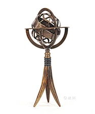 Brass Armillary Sphere 12" Buffalo Horn Stand Globe Table Top Nautical Decor
