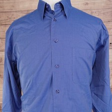 PRONTO UOMO 80s 2-PLY NON-IRON SOLID BLUE BUTTON UP DRESS SHIRT MENS SZ L