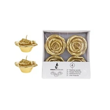 Mega Candles - Unscented 2" Floating Flower Candles - Gold, Set of 4
