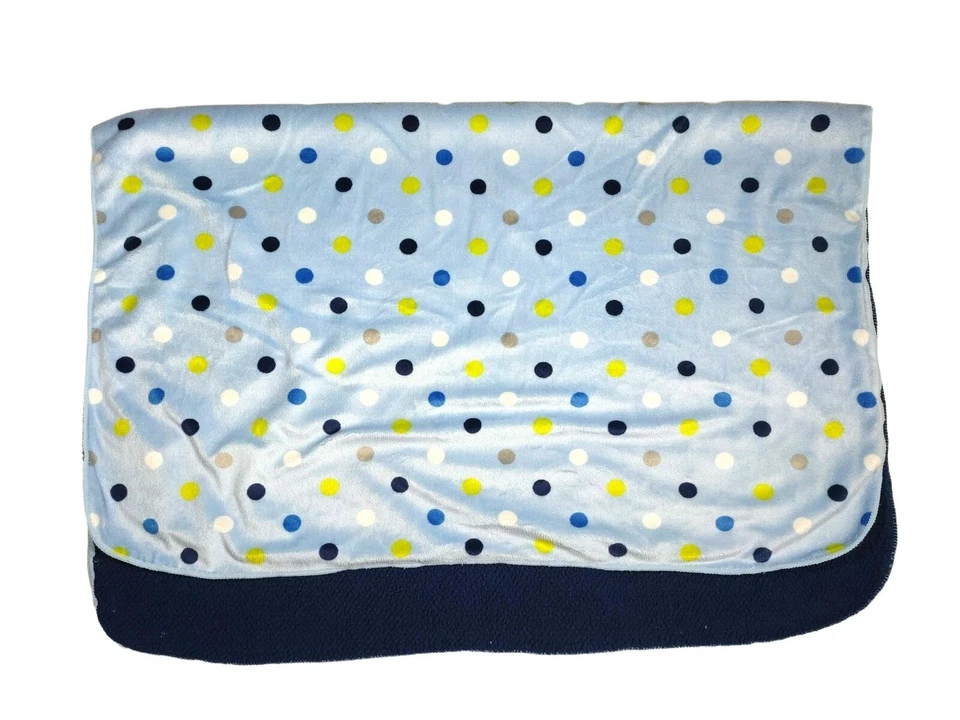 Manta de bebé a lunares Sherpa azul marino recién nacido verde blanco gris peluche Lovey Foto 2 de 3