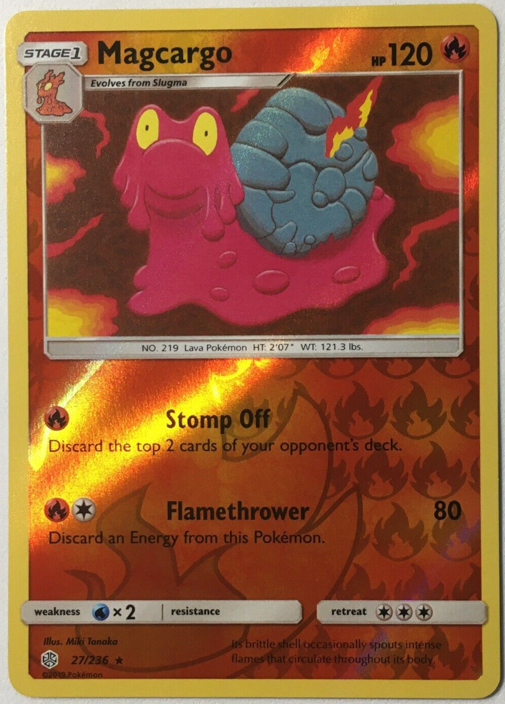 POKEMON MAGCARGO 27/236 COSMIC ECLIPSE RARE REVERSE HOLO NEAR MINT