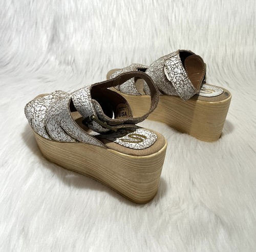 Sbicca Vintage Platform Wedge Sandals Women 7 White Crackle Leather Boho Western - Picture 6 of 11