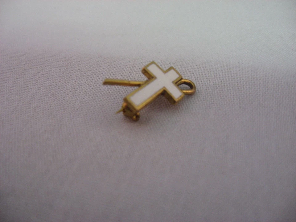 Rare Vintage 1930s White Enamel Religious Cross w/ Staff ~ Patent 2,066,969 ~ - Image 2 of 4