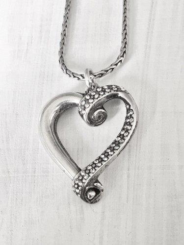 Brighton Cristalina Heart Necklace, Open Heart Crystals Silver Tone