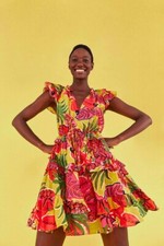 Farm Rio Anthropologie Fruit Dream Ruffle Mini Dress Printed Beach XS New 255473