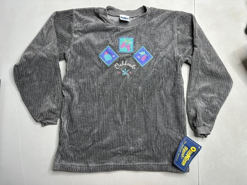 New VTG Oshkosh Corduroy Grey Embroidered Pullover Top Long Sleeve Shirt Sz 6