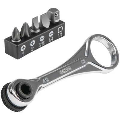 Klein Tools 1/4 in. Drive Electrician's Mini Ratchet with Screwdriver Bits and A