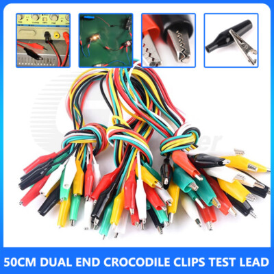 10x Dual End Crocodile Clip Electrical Test Lead Alligator Clamp Insulated 50cm
