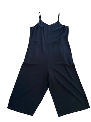 EILEEN FISHER Lofty Gauze Cami Wide Leg Jumpsuit BLACK Sz Large Spaghetti Strap