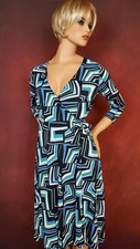 New York & Co. Dress Small A-Line Wrap V 3/4 Sleeve Blue Black Career Casual