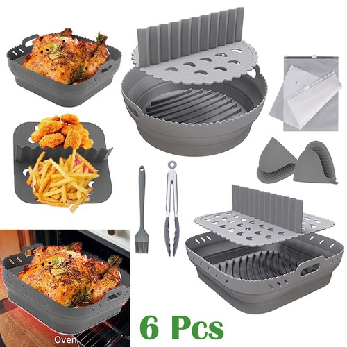 6Pcs Round/Square Silicone Air Fryer Liner Accessories for Ninja